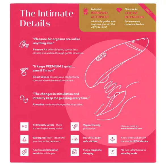 Womanizer Premium 2 - succionador de clítoris por ondas - silicona rosa