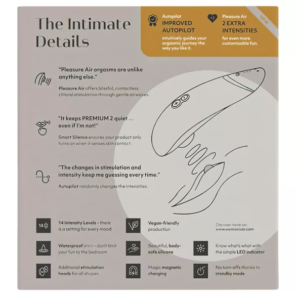 Womanizer Premium 2 - succionador de clítoris por ondas de aire - blanco