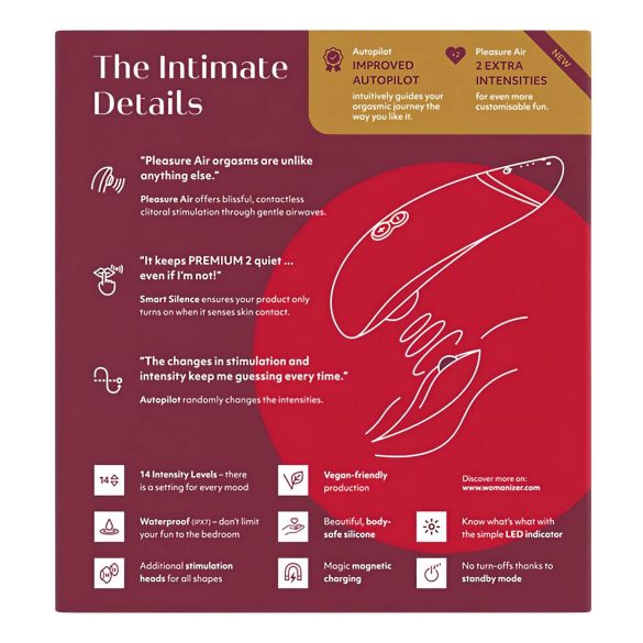 Womanizer Premium 2 - succionador de clítoris ondas de aire - rojo