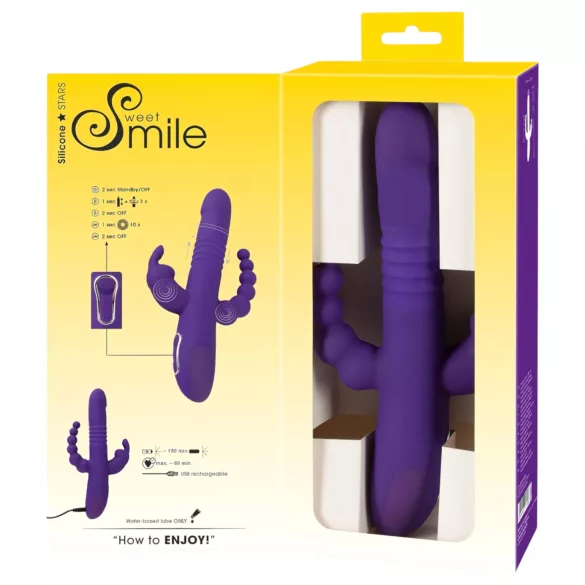 SMILE Triple - vibrador recargable triple, rotación y embestidas (lila)