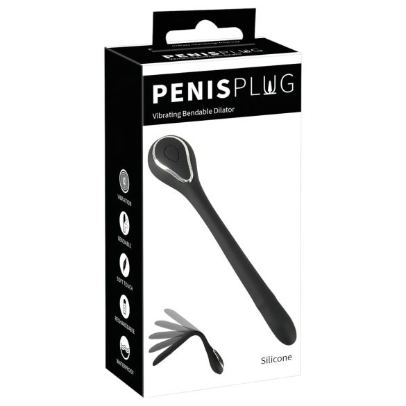 Pene Plug Dilatador - recargable, vibrador (1,1cm) - negro