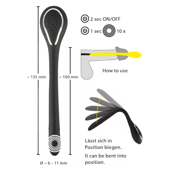 Penis Plug Dilator - dilatador uretral vibrador recargable 1cm - negro