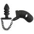 Black Velvet - Jaula de pene de silicona con plug anal (negro)
