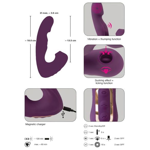 Javida - Vibrador estimulador de clítoris 4 en 1 - silicona lila