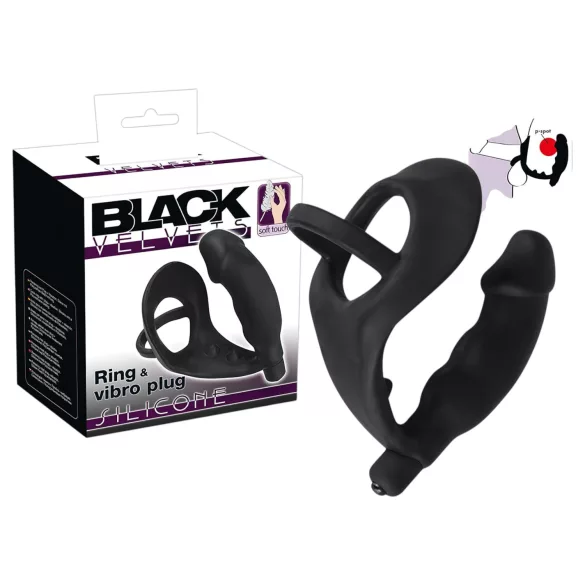 Black Velvets - vibrador anal con anillo para pene y testículos - silicona negra