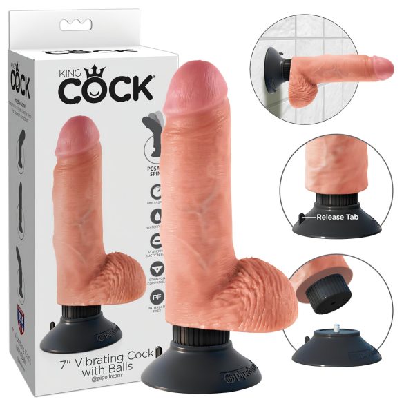 King Cock 7 vibrador con ventosa (18 cm) - natural