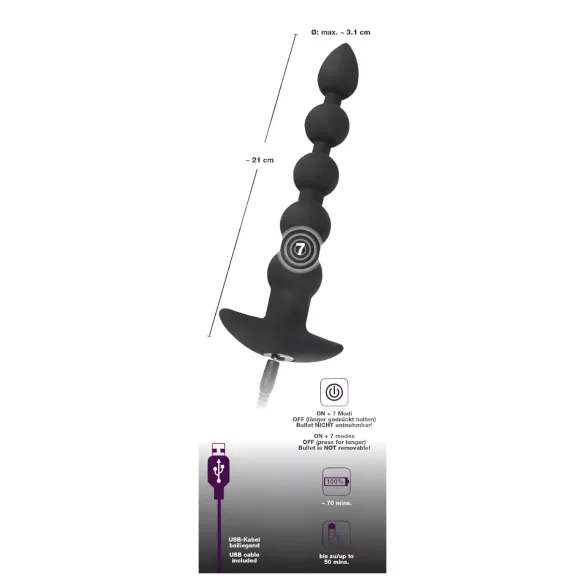 Black Velvets - vibrador anal recargable 5 bolas silicona negro