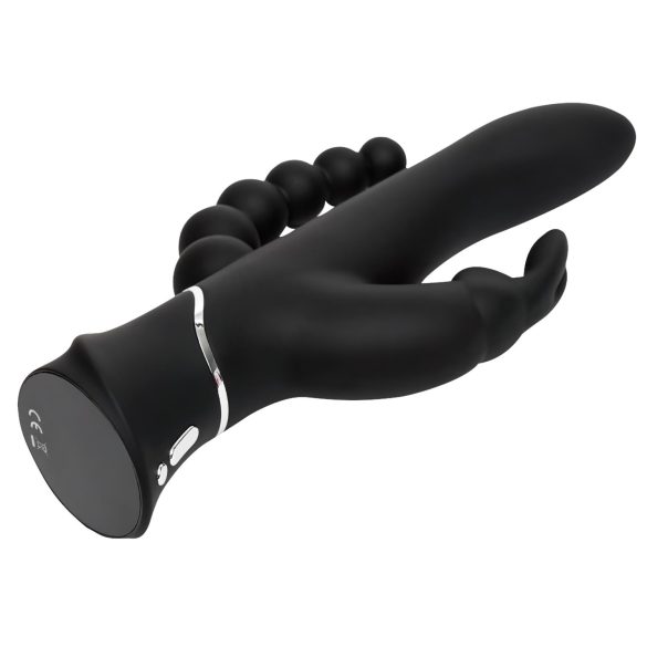Happyrabbit Triple - vibrador doble clítoris y anal recargable - silicona negra