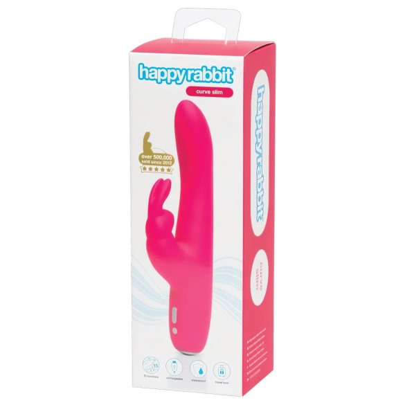 Happyrabbit Curve Slim - vibrador impermeable con estimulador de clítoris (rosa)