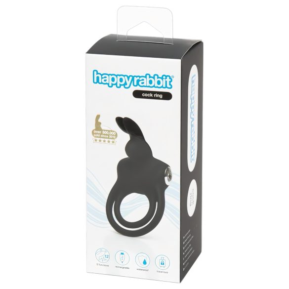 Happyrabbit Cock - anillo vibrador negro resistente al agua
