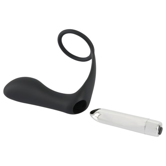 Black Velvets - anillo peneano con vibrador anal - silicona negra