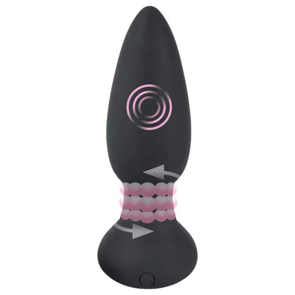 Black Velvets - consolador anal vibrador rotatorio con perlas - silicona negra