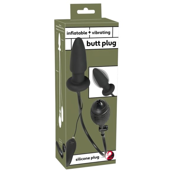 You2Toys - plug anal inflable con vibración - silicona negra