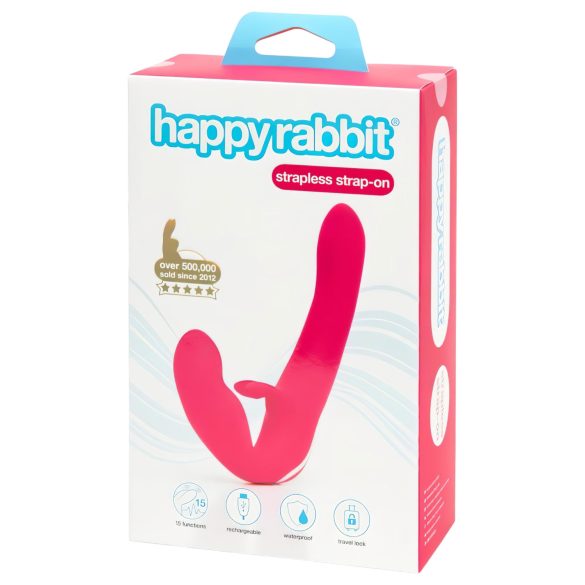 Happyrabbit - consolador con vibración sin arnés - silicona rosa
