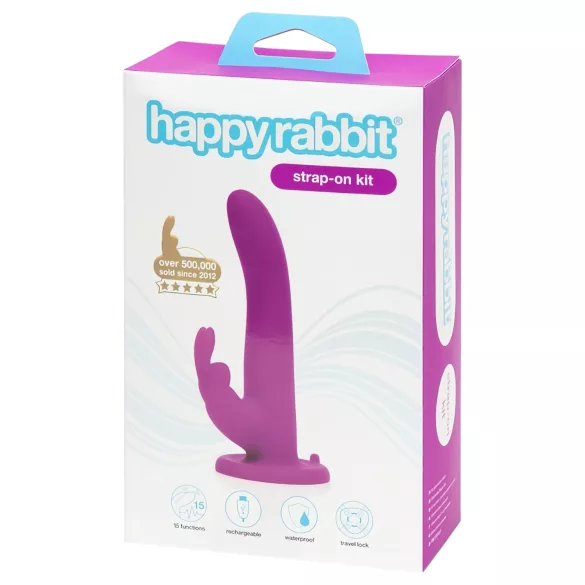 Happyrabbit Strap-On - arnés con vibrador tipo conejo y brazo para el clítoris (lila)