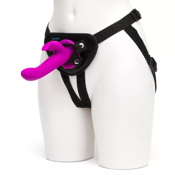 Happyrabbit Strap-On - arnés con vibrador tipo conejo y brazo para el clítoris (lila)