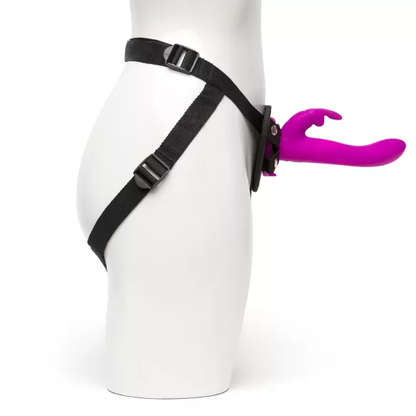 Happyrabbit Strap-On - arnés con vibrador tipo conejo y brazo para el clítoris (lila)