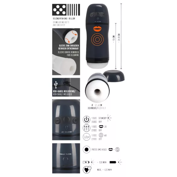 Rebel - masturbador masculino succionador y vibrador 2 en 1 - negro