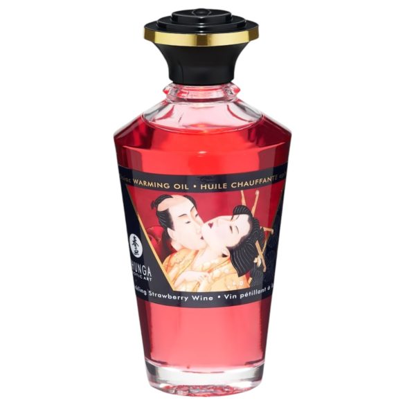 Shunga - Aceite de Masaje Calentador - Fresa con Champán (100ml)
