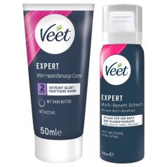   Veet - crema depilatoria íntima y espuma hidratante para mujer (2 x 50 ml)
