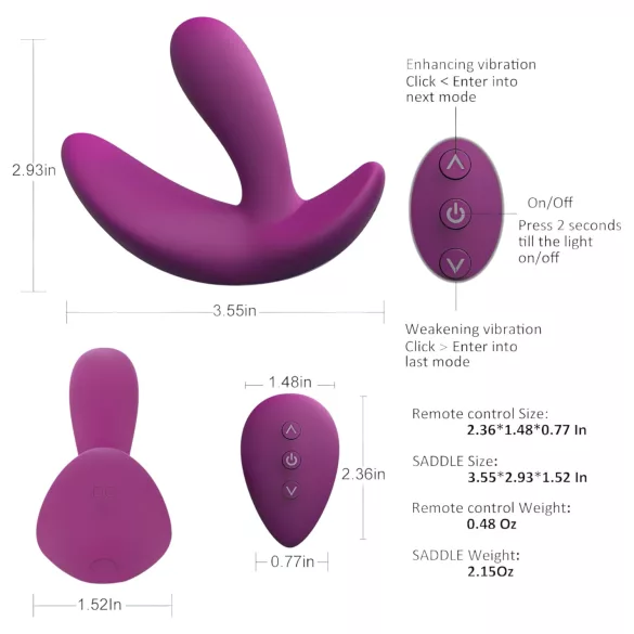 Cotoxo Saddle - vibrador prostático con mando - silicona - violeta