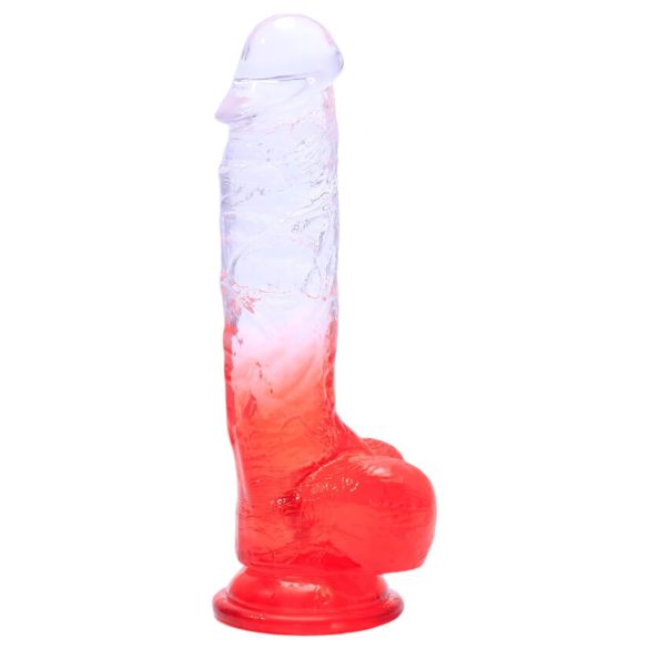 Sunfo - Dildo ventosa con testículos - 21cm (transparente-rojo)