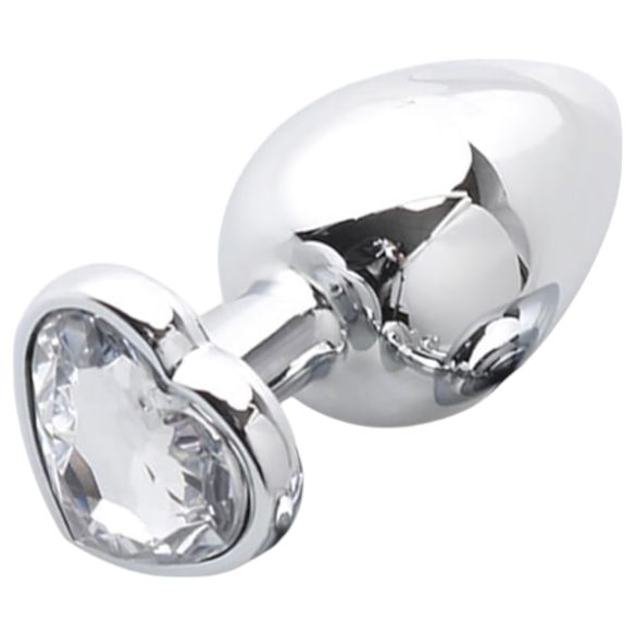 Sunfo - Plug Anal Metálico con Piedra en Forma de Corazón (Plata-Blanco)