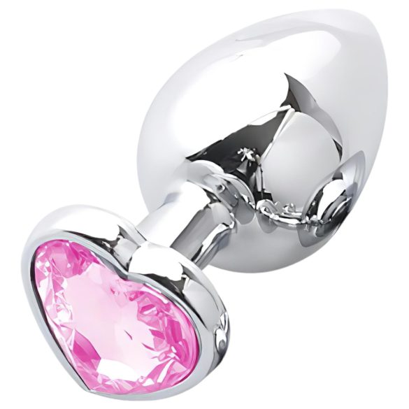 Sunfo - Plug anal de metal con piedra en forma de corazón (plata-rosa)