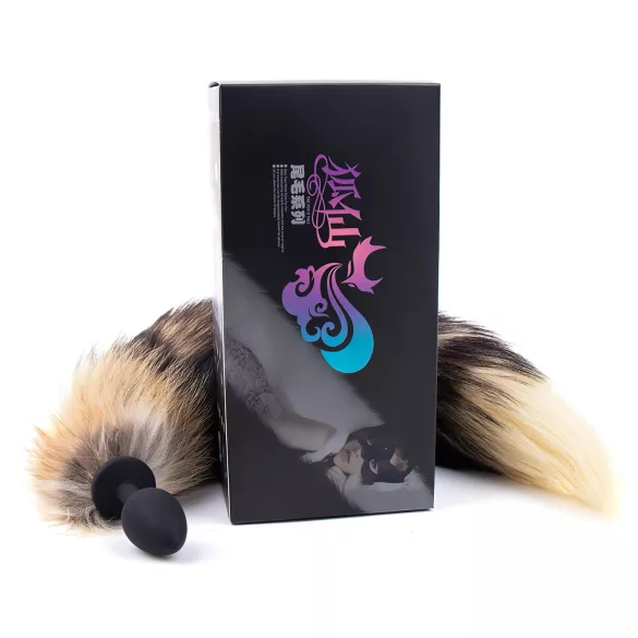 Sunfo - plug anal de silicona con cola de zorro - negro y rojo