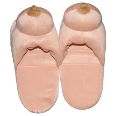   Zapatillas de peluche color natural con forma de pecho (talla 42-44)