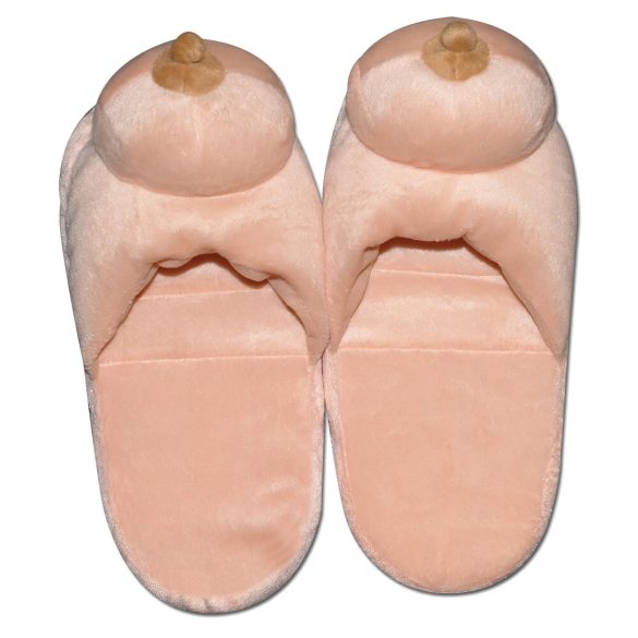 Pantuflas de felpa beige - diseño de pechos