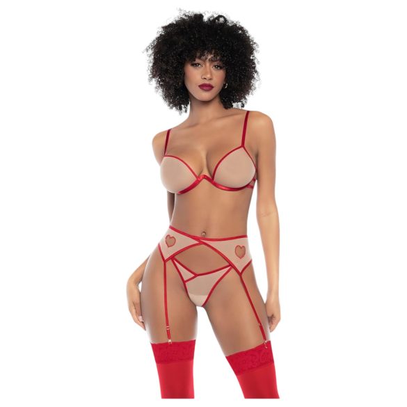 Mapalé - Set de sujetador 3 piezas con cortes (rojo-natural)