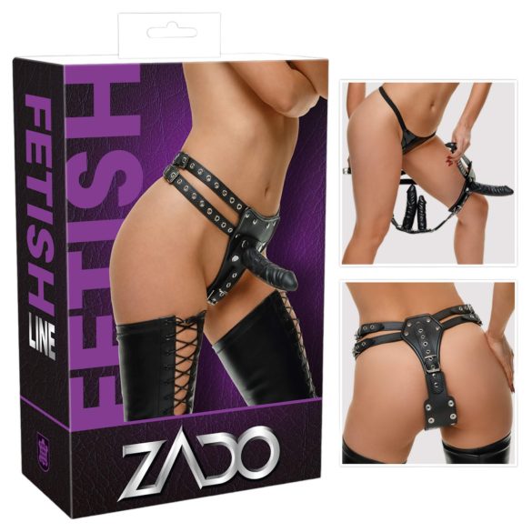 ZADO - exterior de cuero + 2 consoladores internos (negro)