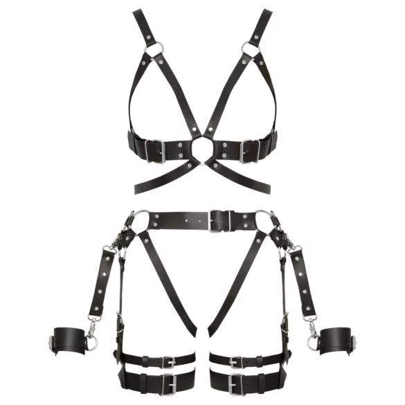 ZADO - arnés de cuero multipiezas con esposas - negro - L/XL