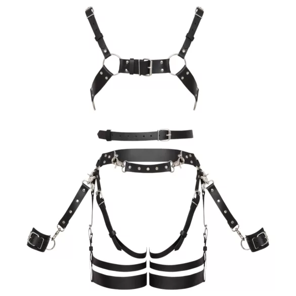 ZADO - arnés de cuero multipiezas con esposas - negro - L/XL