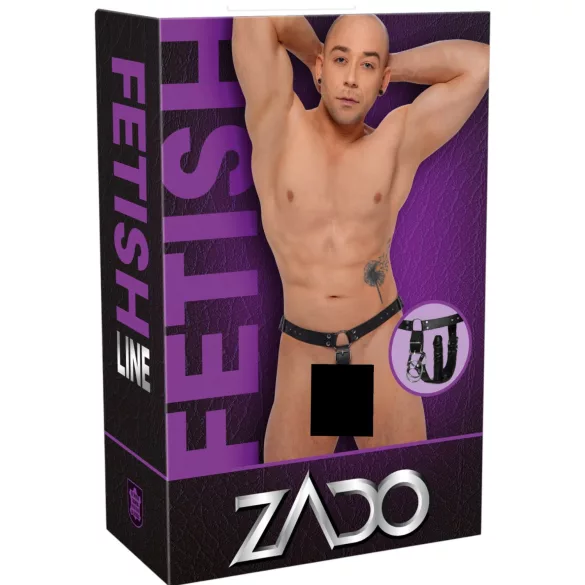 ZADO - tanga de cuero con consolador y 3 anillos para pene