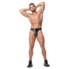   ZADO - tanga de cinturón de castidad de cuero negro con 2 candados (S-2XL)