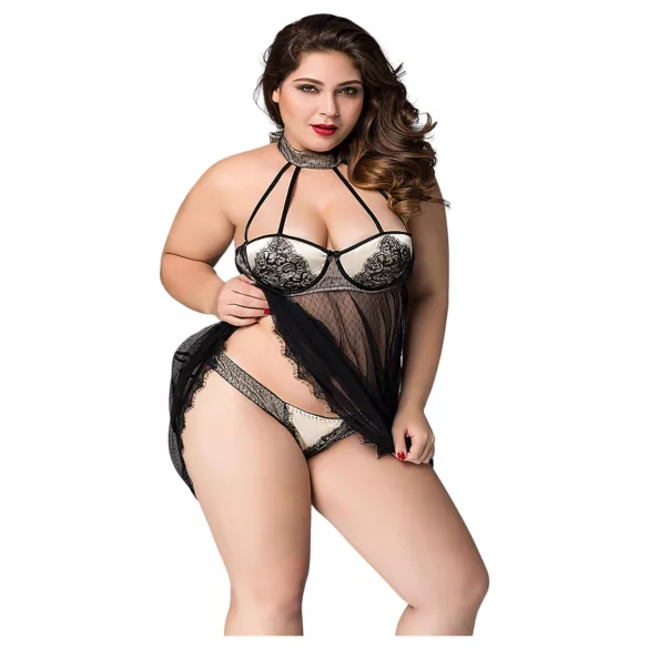 JSY 066 - conjunto de babydoll negro (XL-2XL)