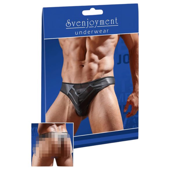 Tanga masculino brillante con inserto transparente (negro) - M