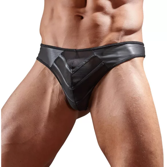 Fényes - tanga para hombre - panel transparente - negro - XL