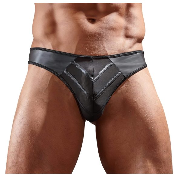 Fényes - tanga para hombre - panel transparente - negro - XL