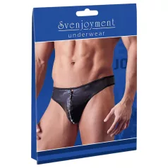   Svenjoyment - tanga hombre brillante con strass y cremallera - negro