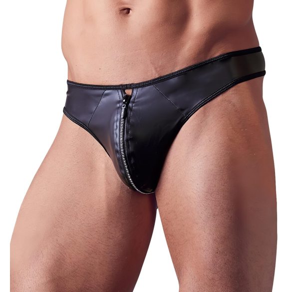 Svenjoyment - tanga brillante con strass y cremallera para hombres (negro)