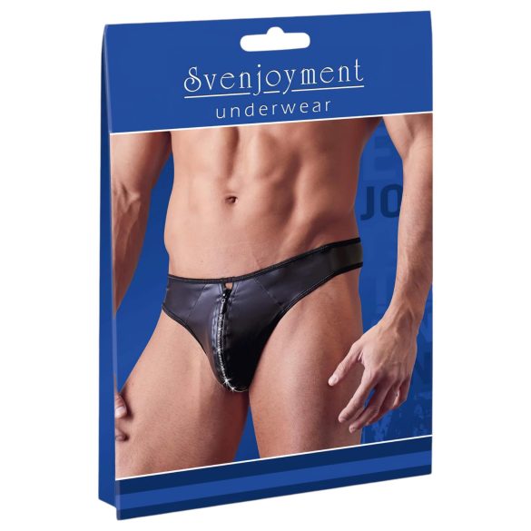 Svenjoyment - tanga brillante con strass y cremallera para hombres (negro) - XL