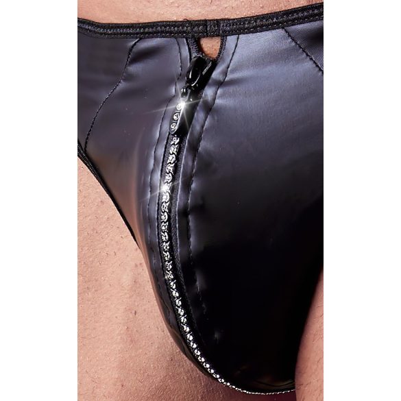 Svenjoyment - tanga hombre brillante con strass y cremallera - negro - XL
