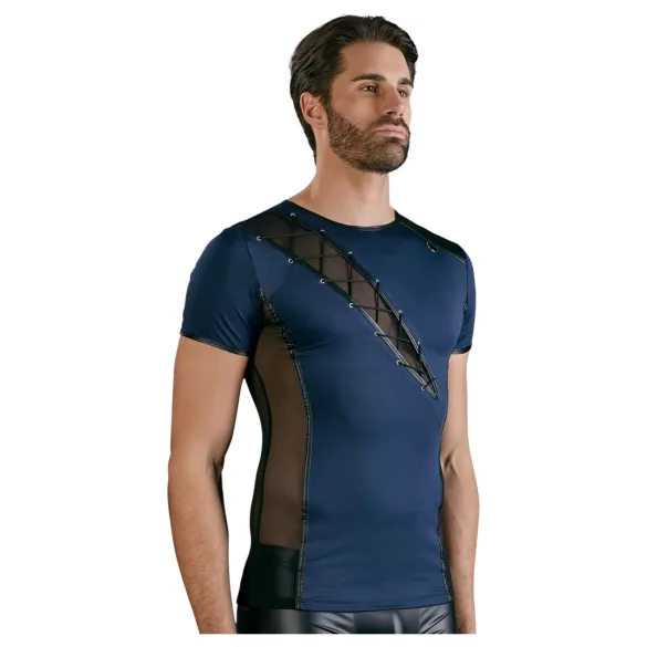 NEK - camiseta masculina sexy con encaje y cordones - negro/azul