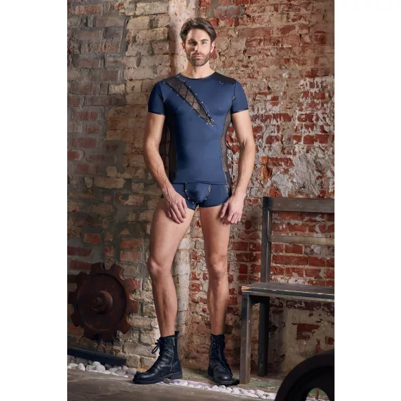 NEK - camiseta masculina sexy con encaje y cordones - negro/azul