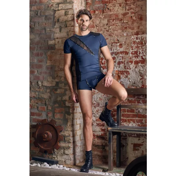 NEK - camiseta masculina sexy con encaje y cordones - negro/azul