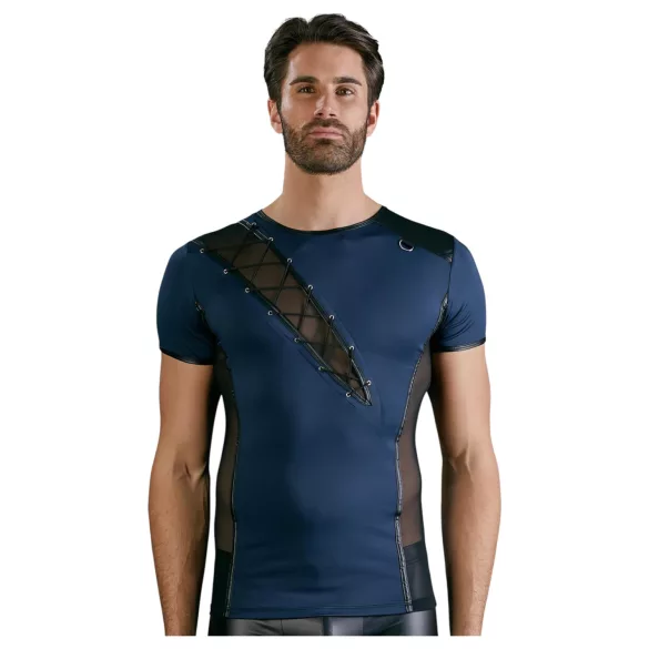 NEK - camiseta masculina sexy con encaje y cordones - negro/azul - L
