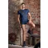 NEK - camiseta masculina sexy con encaje y cordones - negro/azul - L